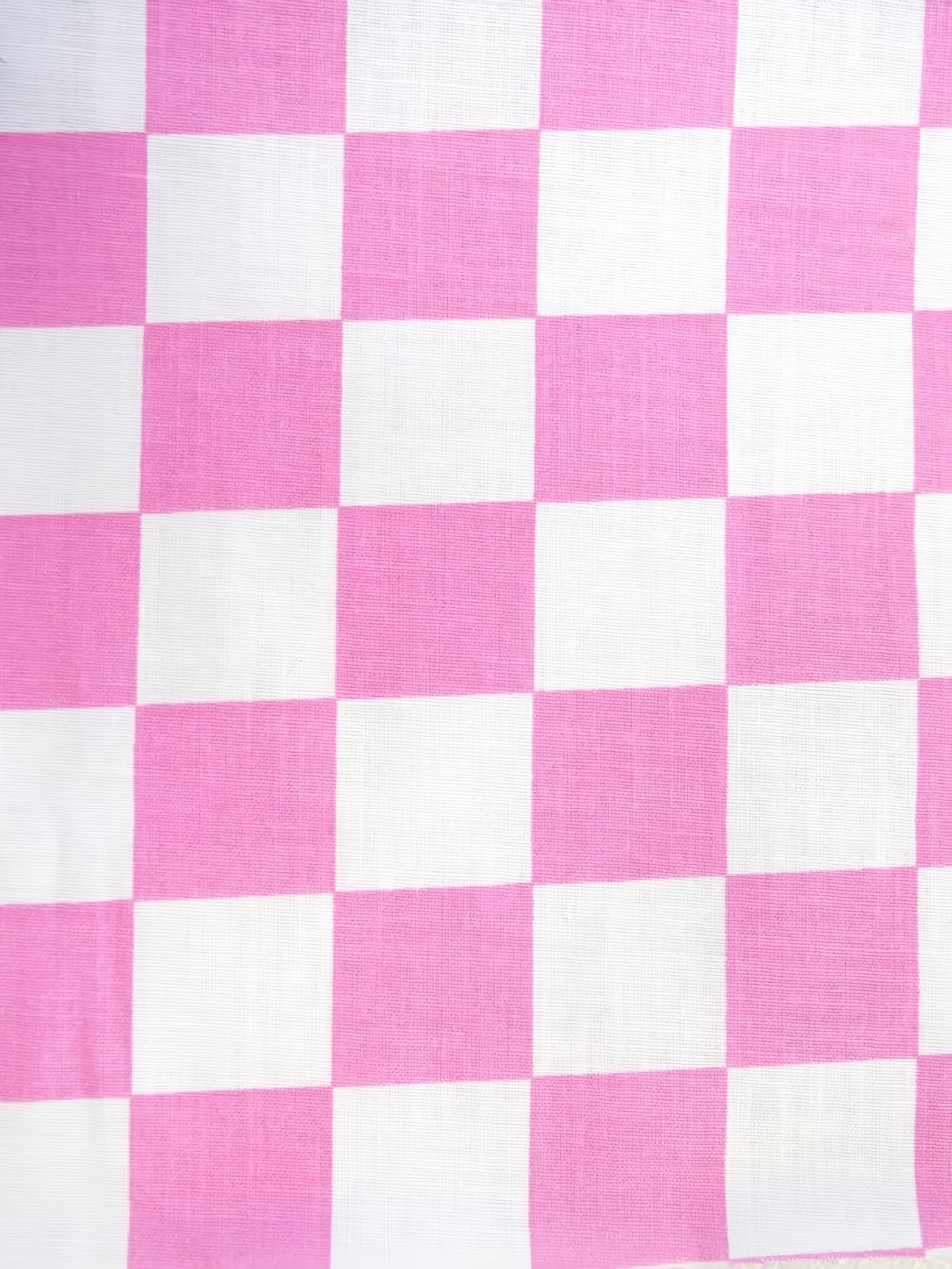 Poly Cotton Printed Fabric Square Checkered / Pink/White / Sold By The Yard