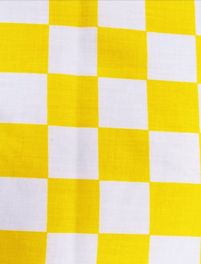 Poly Cotton Printed Fabric Square Checkered / White/Yellow / Sold By The Yard