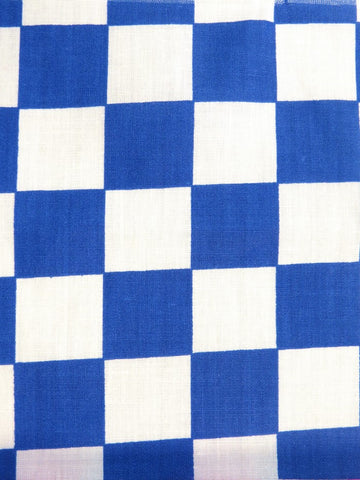 Poly Cotton Printed Fabric Square Checkered / Royal/White / Sold By The Yard