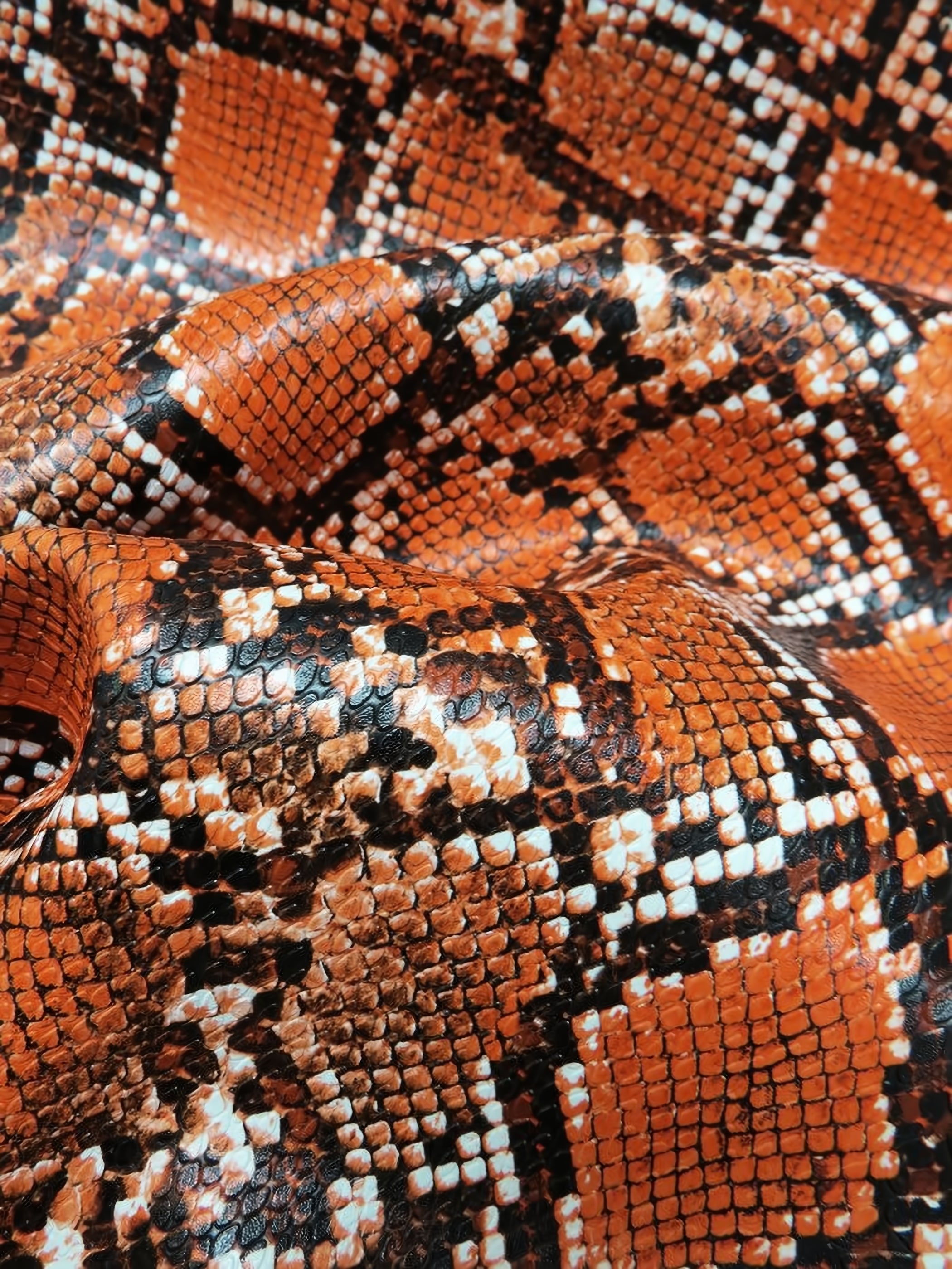 Tangerine / Calico Python Snake Vinyl Fabric | Big Z Fabric