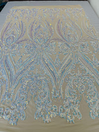 BIG DAMASK SEQUIN ON STRETCH MESH FABRIC (By The Yard)