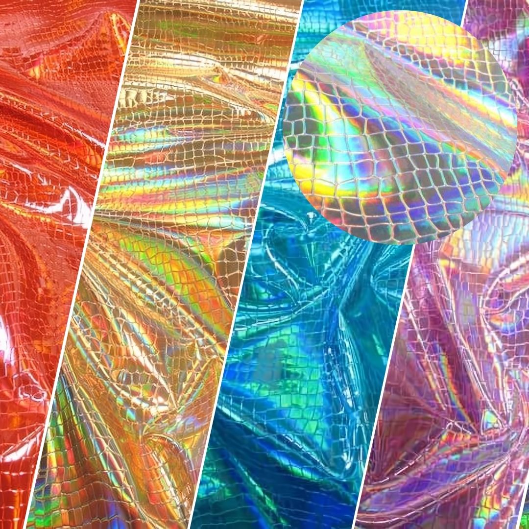 Crocodile Holographic Embossed PVC Vinyl Fabric / Silver / Sold By The Yard