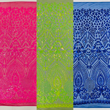 Geometric Diamond Sequin  Stretch Mesh Fabric / Sold by the Yard