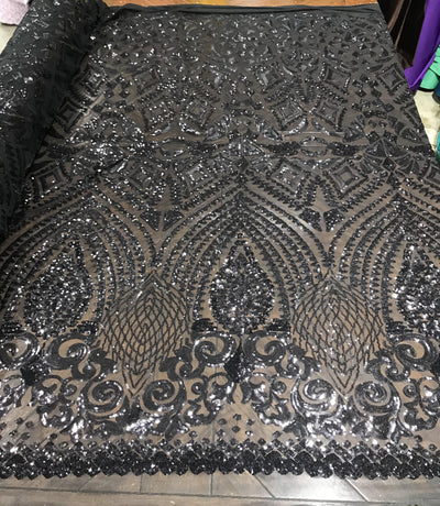 Geometric Diamond Sequin  Stretch Mesh Fabric / Sold by the Yard