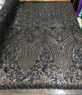 Geometric Diamond Sequin  Stretch Mesh Fabric / Sold by the Yard