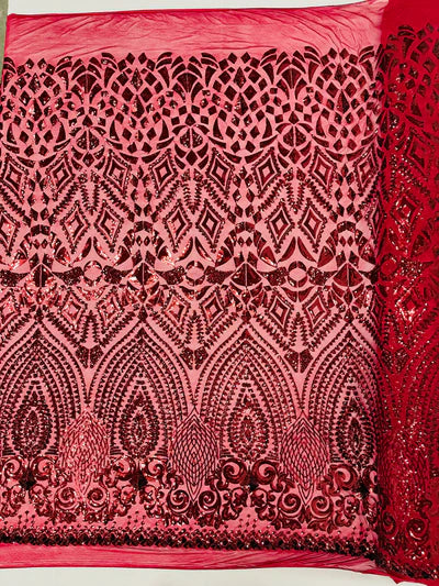 Geometric Diamond Sequin  Stretch Mesh Fabric / Sold by the Yard