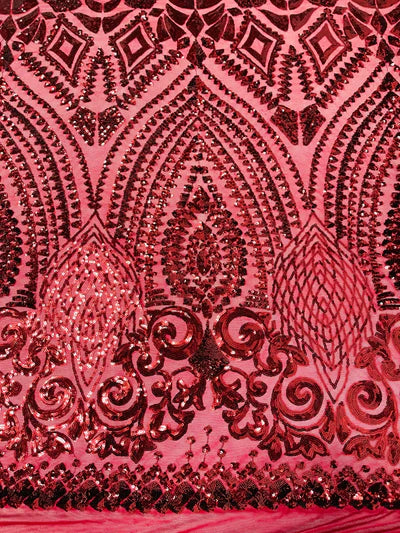 Geometric Diamond Sequin  Stretch Mesh Fabric / Sold by the Yard