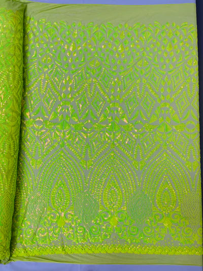 Geometric Diamond Sequin  Stretch Mesh Fabric / Sold by the Yard