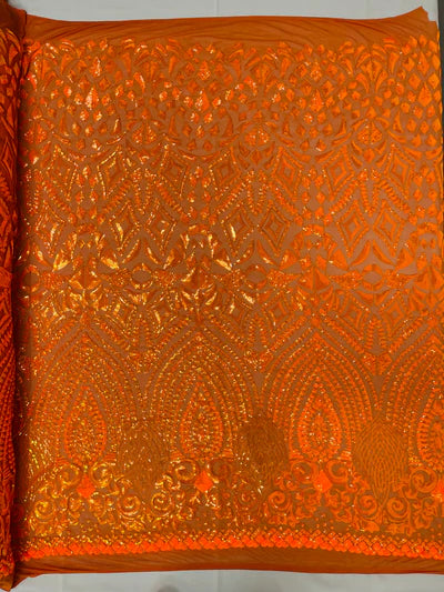 Geometric Diamond Sequin  Stretch Mesh Fabric / Sold by the Yard