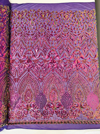 Geometric Diamond Sequin  Stretch Mesh Fabric / Sold by the Yard
