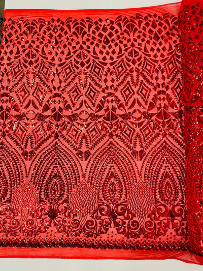 Geometric Diamond Sequin  Stretch Mesh Fabric / Sold by the Yard