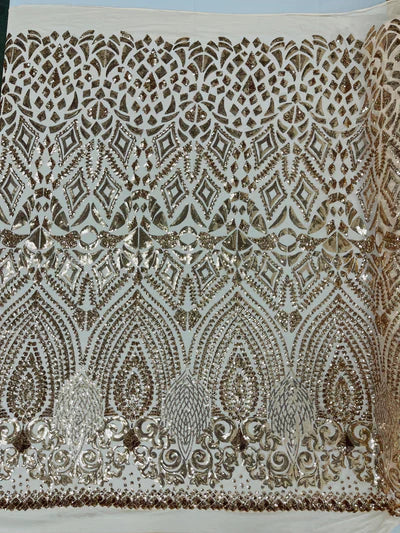 Geometric Diamond Sequin  Stretch Mesh Fabric / Sold by the Yard