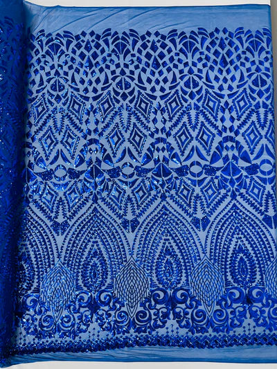 Geometric Diamond Sequin  Stretch Mesh Fabric / Sold by the Yard