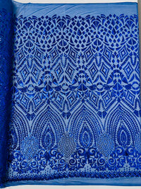 Geometric Diamond Sequin  Stretch Mesh Fabric / Sold by the Yard