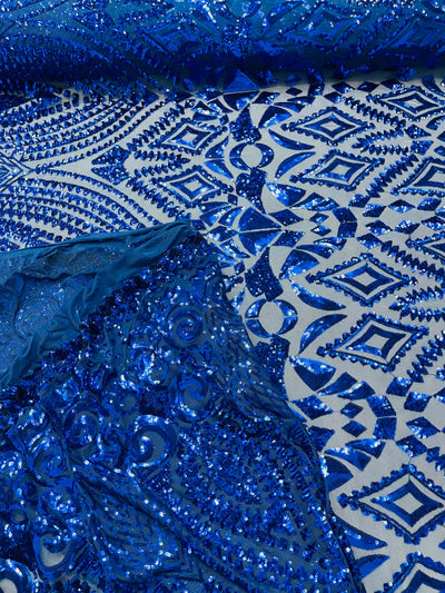 Geometric Diamond Sequin  Stretch Mesh Fabric / Sold by the Yard