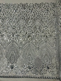 Geometric Diamond Sequin  Stretch Mesh Fabric / Sold by the Yard
