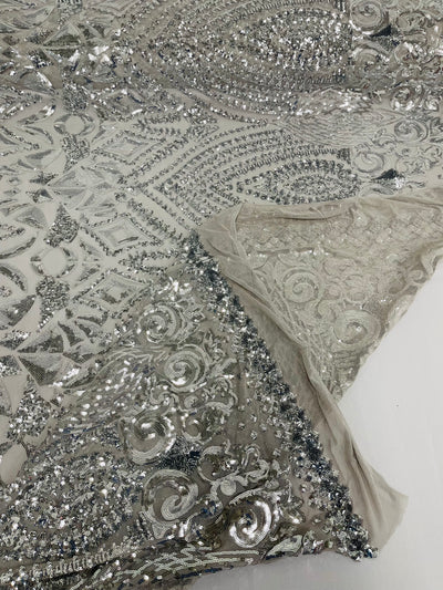 Geometric Diamond Sequin  Stretch Mesh Fabric / Sold by the Yard
