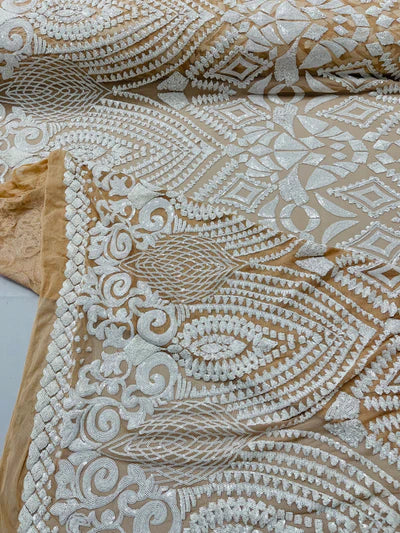 Geometric Diamond Sequin  Stretch Mesh Fabric / Sold by the Yard