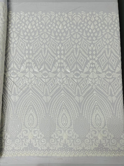 Geometric Diamond Sequin  Stretch Mesh Fabric / Sold by the Yard