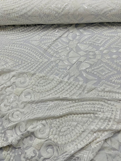 Geometric Diamond Sequin  Stretch Mesh Fabric / Sold by the Yard