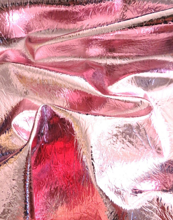 Light Pink Distressed/Crushed Chrome Metallic Mirror Vinyl Fabric / By The Roll - 30 Yards
