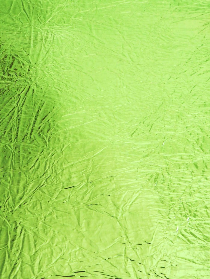 Bright Green Distressed/Crushed Chrome Metallic Mirror Vinyl Fabric / Sold By The Yard