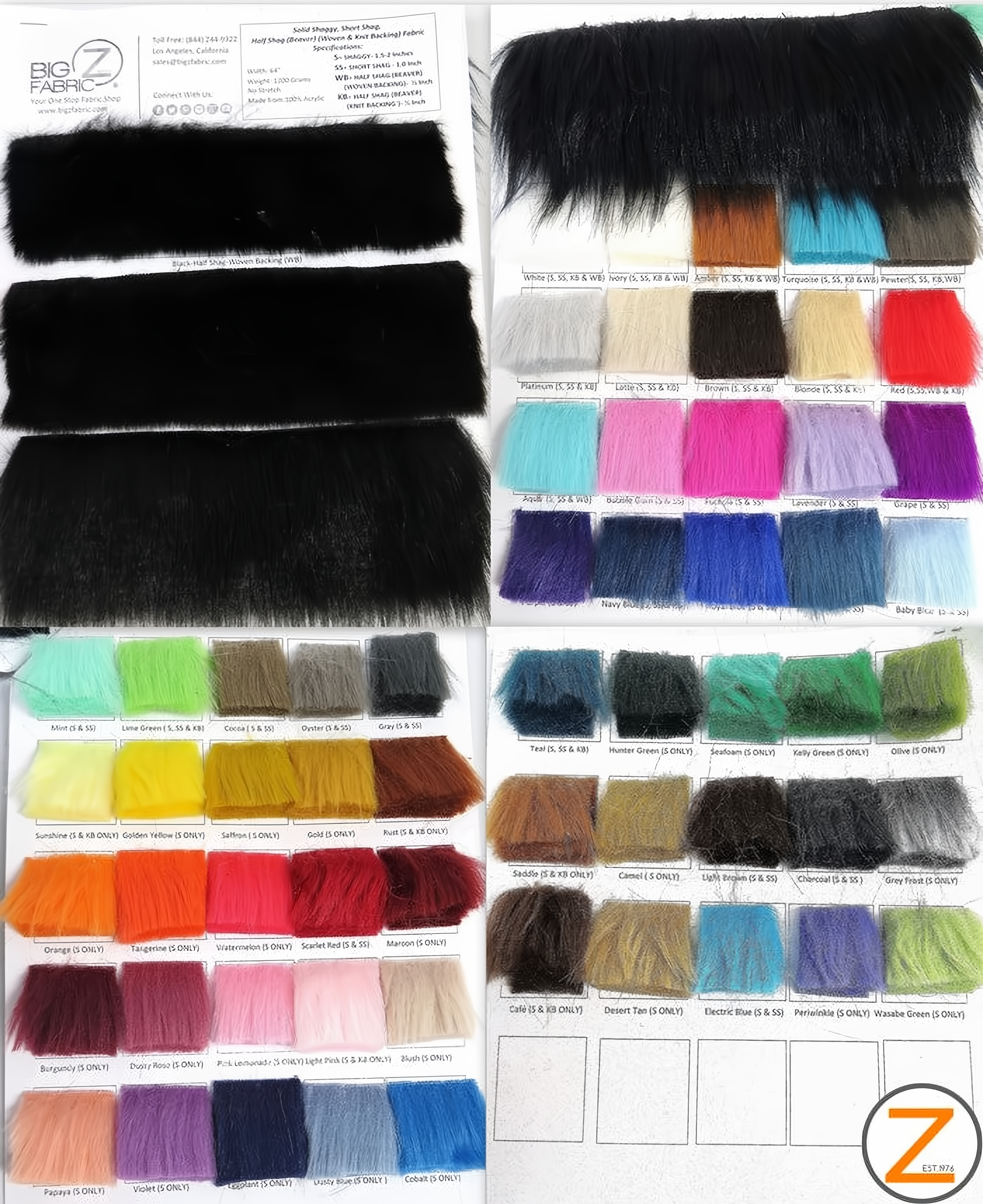 Ecoshag Faux Fake Fur Solid Shaggy, Short Shag, and Half Shag (Beaver) - Big Z Color Card - 0