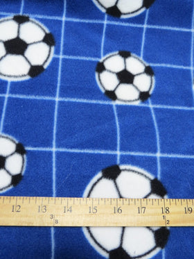 Net Soccer Balls Blue Fleece Printed Fabric.