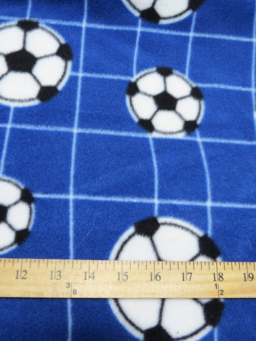 Net Soccer Balls Blue Fleece Printed Fabric.