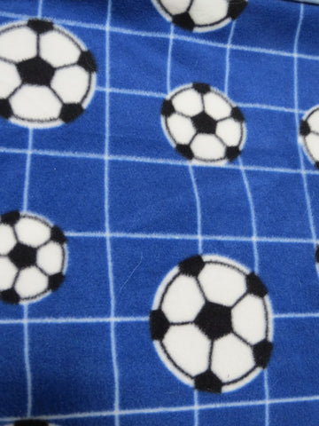 Net Soccer Balls Blue Fleece Printed Fabric. - 0