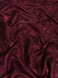 Floral Rose Jacquard Satin Fabric / Burgundy / Sold By The Yard