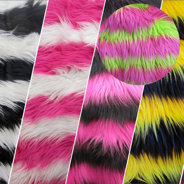 Black/Yellow 2 Two Tone Striped Long Pile Faux Fur Fabric / Sold By The Yard - 0