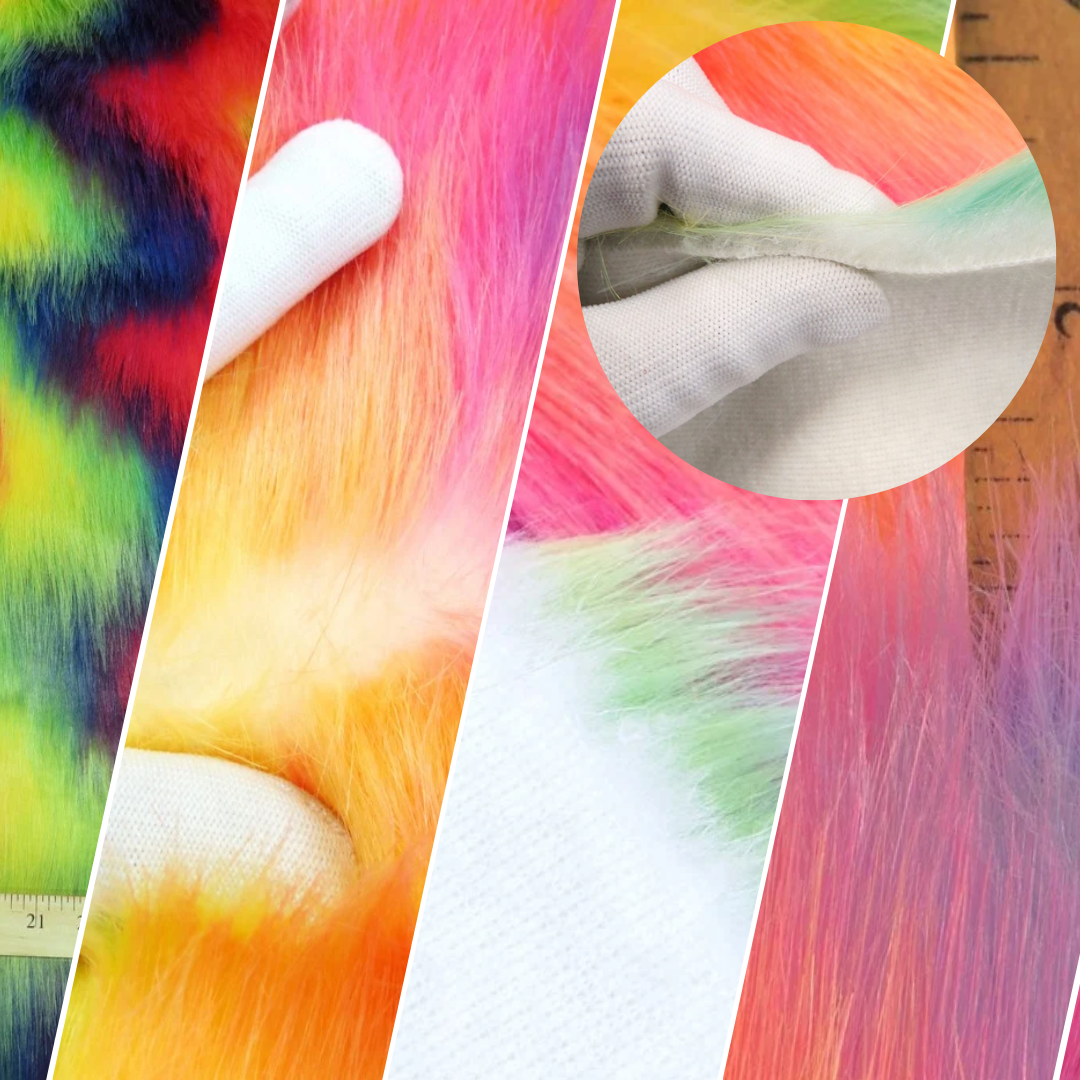 Wave Rainbow Long Pile Faux Fur Fabric / Sold By The Yard