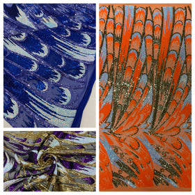 Feather Wing Iridescent Sequin Stretch Mesh Fabric / Sold by the Yard