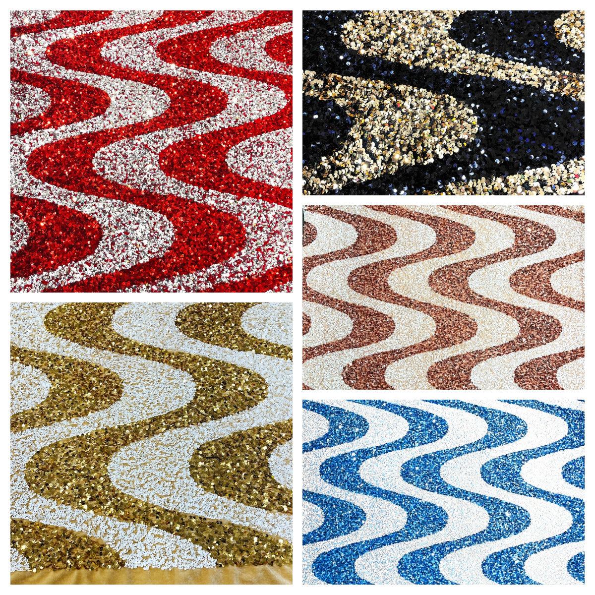 Wave Sequin Velvet Stretch Fabric / Sold by the Yard