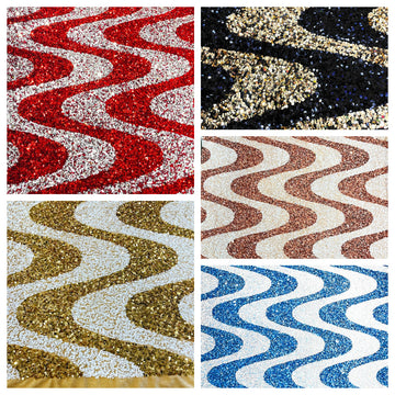 Wave Sequin Velvet Stretch Fabric / Sold by the Yard