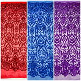 King Damask Sequin on Stretch Mesh Fabric / Sold by the Yard