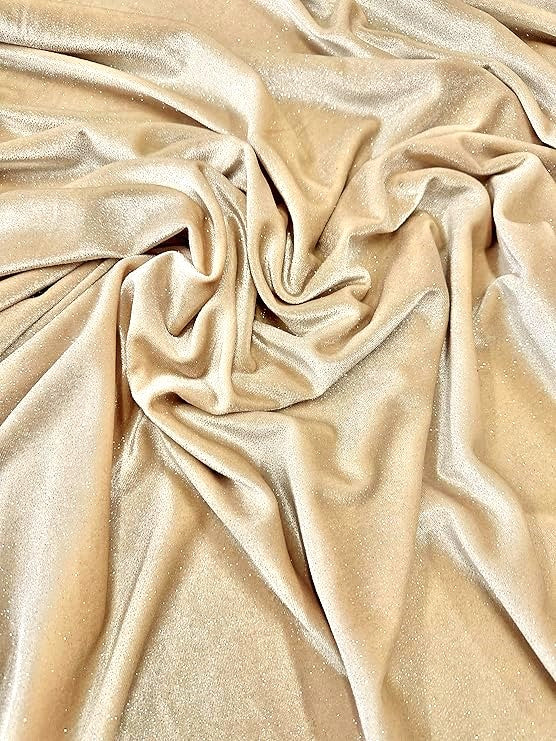 GLITTER STRETCH VELVET 360 GRAMS SPANDEX FABRIC / Beige / Sold by the Yard