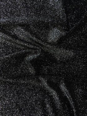 GLITTER STRETCH VELVET 360 GRAMS SPANDEX FABRIC / Black/Silver / Sold by the Yard