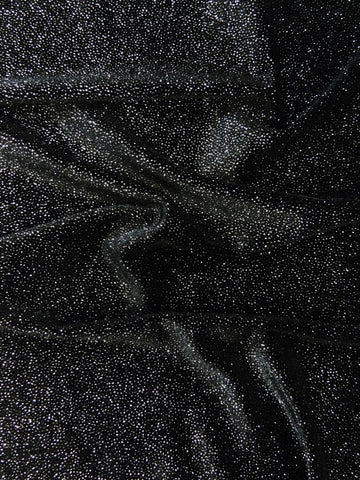 GLITTER STRETCH VELVET 360 GRAMS SPANDEX FABRIC / Black/Silver / Sold by the Yard
