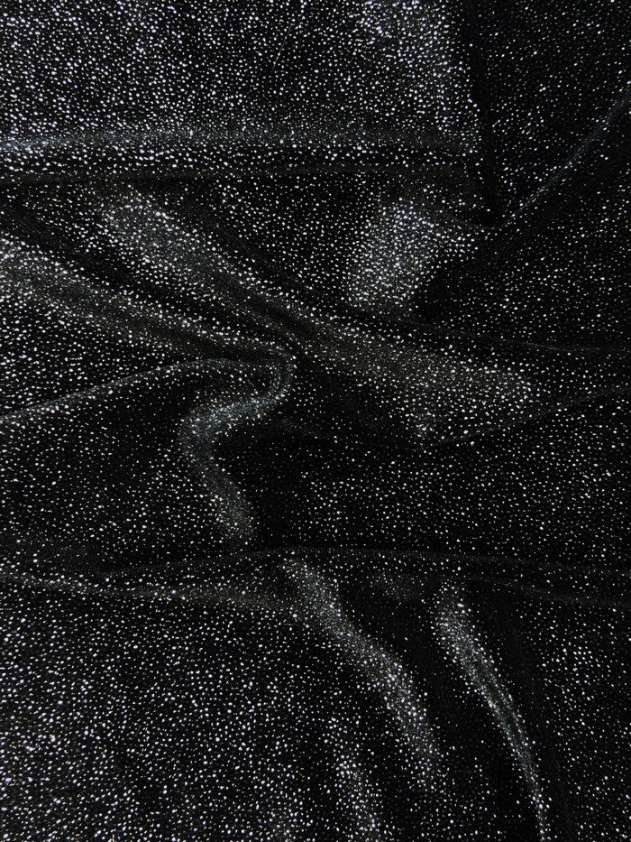 GLITTER STRETCH VELVET 360 GRAMS SPANDEX FABRIC / Black/Silver / Sold by the Yard