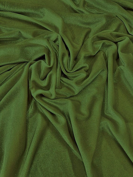 GLITTER STRETCH VELVET 360 GRAMS SPANDEX FABRIC / Olive / Sold by the Yard