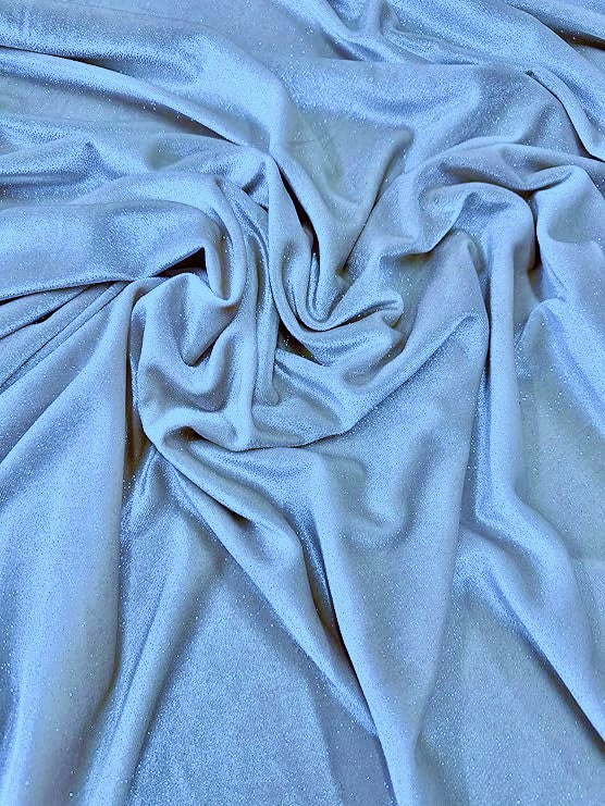 GLITTER STRETCH VELVET 360 GRAMS SPANDEX FABRIC / Sky Blue / Sold by the Yard