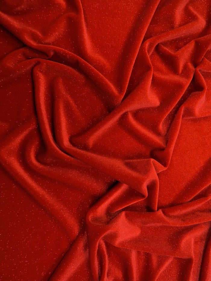 GLITTER STRETCH VELVET 360 GRAMS SPANDEX FABRIC / Red / Sold by the Yard