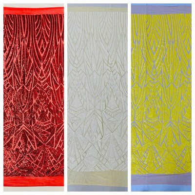 Geometric Sequin Stretch Mesh Fabric / Sold by the Yard