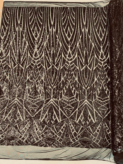 Geometric Sequin Stretch Mesh Fabric / Sold by the Yard