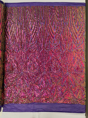 Geometric Sequin Stretch Mesh Fabric / Sold by the Yard - 0