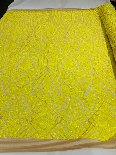 Geometric Sequin Stretch Mesh Fabric / Sold by the Yard