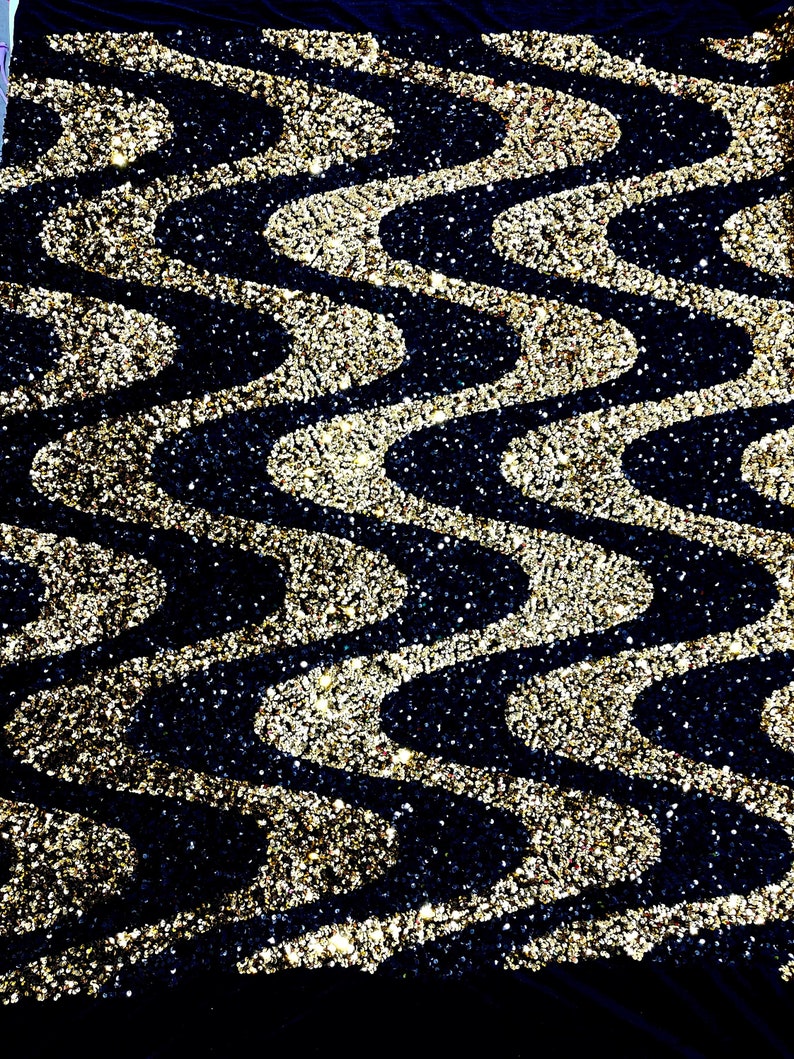 Wave Sequin Velvet Stretch Fabric / Sold by the Yard