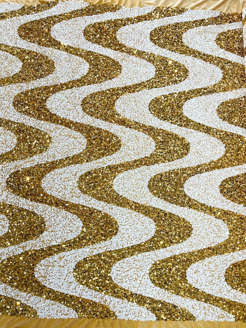 Wave Sequin Velvet Stretch Fabric / Sold by the Yard